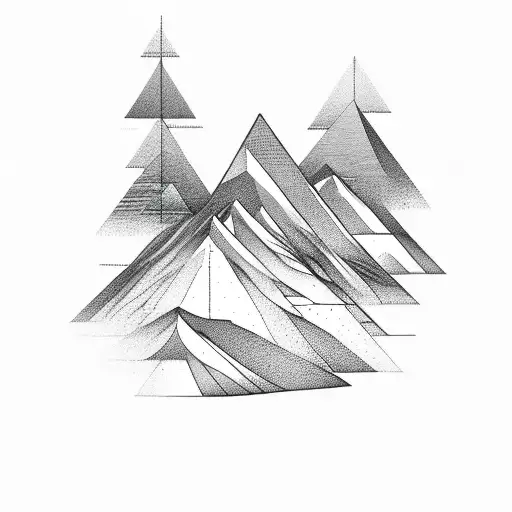 Mountain range with geometric elements in sketch style tattoo design idea