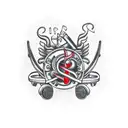An intricate motorcycle engine with musical notes as exhaust pipes tattoo design idea