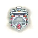 An intricate motorcycle engine with musical notes as exhaust pipes tattoo design idea