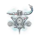 An intricate motorcycle engine with musical notes as exhaust pipes tattoo design idea