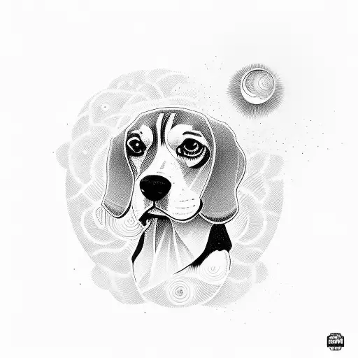 beagle sitting with a man watching sunset tattoo design idea