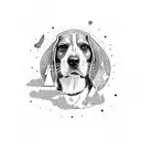 beagle sitting with a man watching sunset tattoo design idea