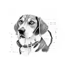 beagle sitting with a man watching sunset tattoo design idea