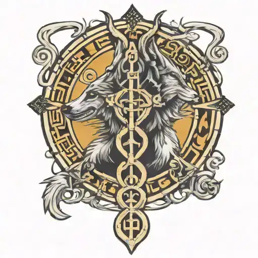 wolf and ankh symbol intertwined tattoo design idea