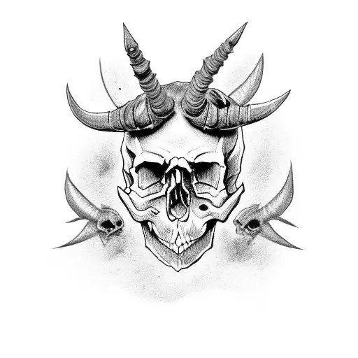 skull with devil horns tattoo design idea