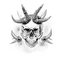 skull with devil horns tattoo design idea