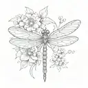 dragonfly with flowers  tattoo design idea