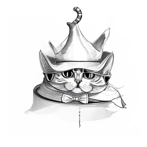cat sitting inside a sideways top hat tattoo design idea
