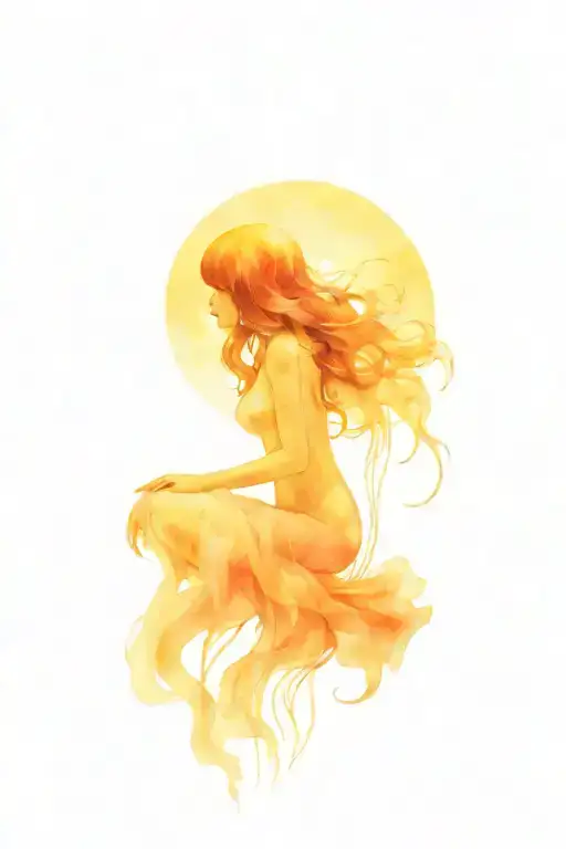 jelly fish woman in front of full  moon tattoo design idea