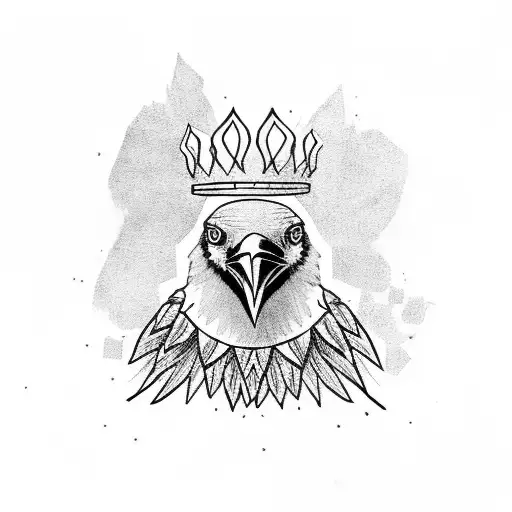 crow bird (raven) holding a crown in claws tattoo design idea