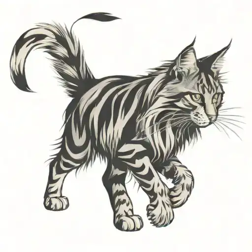 maine coon long tail wrapped tattoo design idea