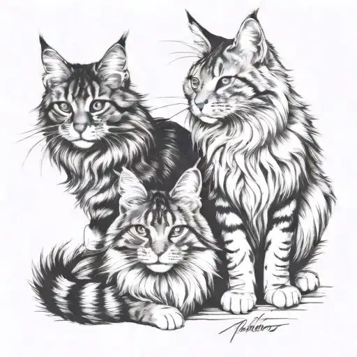 maine coon cats together tattoo design idea