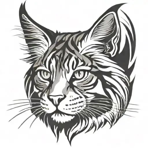 tribal maine coon cat head tattoo design idea