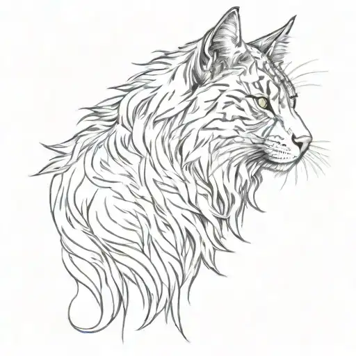 horse head and maine coon cat sitting alone tattoo design idea