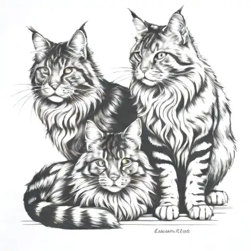 maine coon cats and cane corso dog tattoo design idea