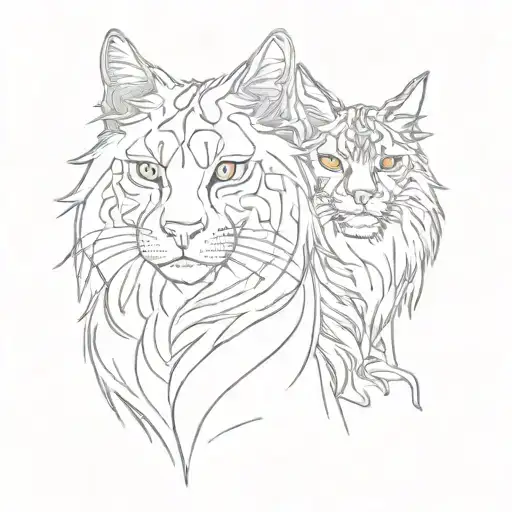 horse head and maine coon cat sitting tattoo design idea