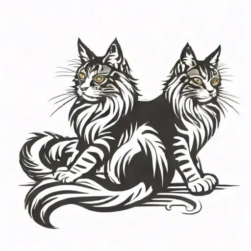 tribal maine coon cat sitting cross legged pose holding tattoo design idea