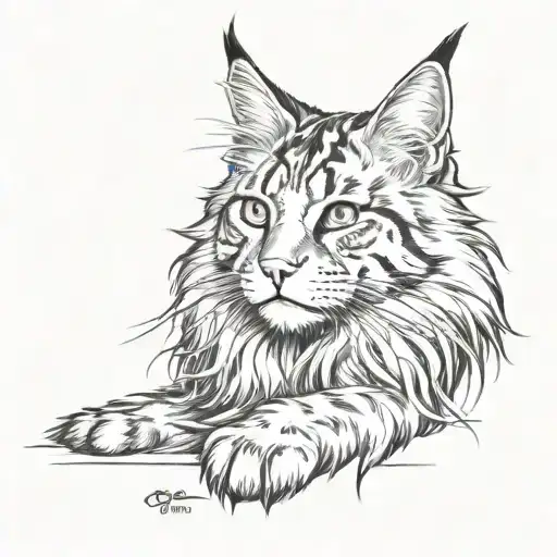 maine coon cat mane and feet underneath tattoo design idea