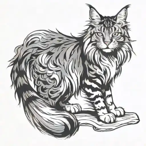 maine coon long tail wrapped tattoo design idea