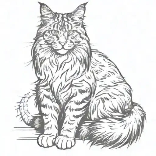 maine coon cat sitting cross legged tattoo design idea