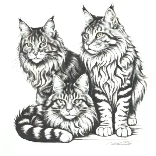 maine coon cats together tattoo design idea