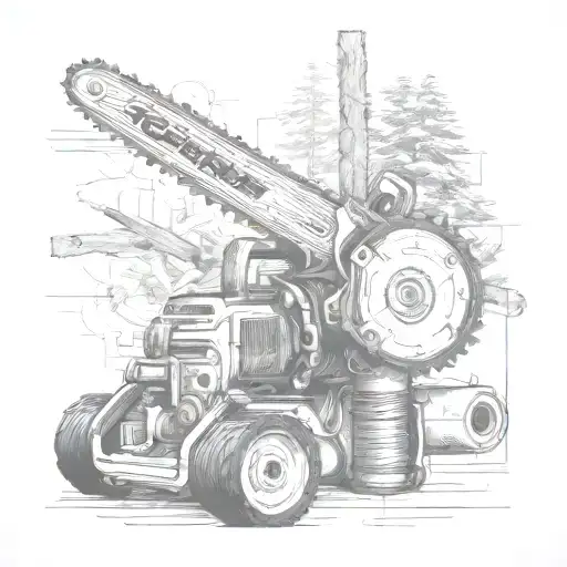 chainsaw cutting tattoo design idea