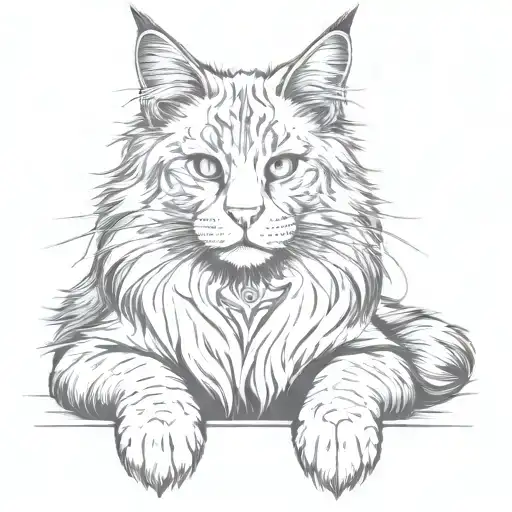 maine coon cat sitting cross legged tattoo design idea