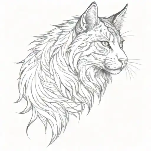 horse head and maine coon cat sitting alone tattoo design idea