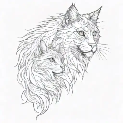 horse head and maine coon cat sitting alone tattoo design idea