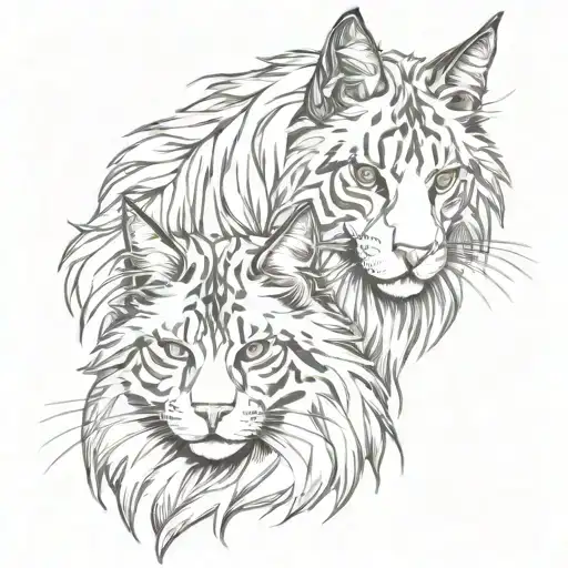 horse head and maine coon cat sitting alone tattoo design idea