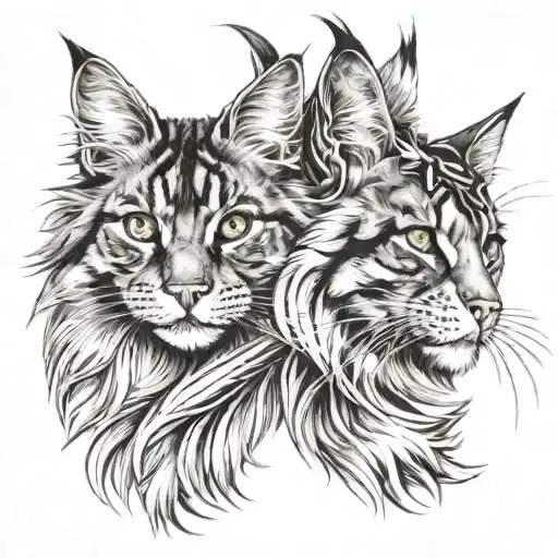 maine coon cats together tattoo design idea