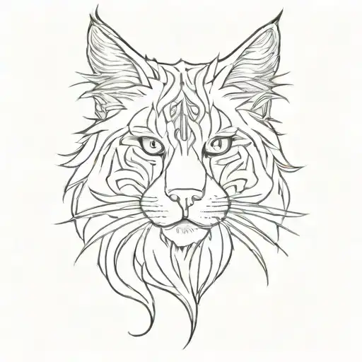 tribal maine coon cat head tattoo design idea