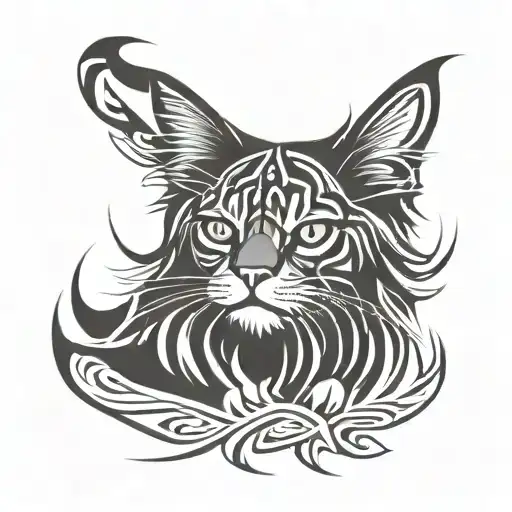 tribal maine coon cat sitting tattoo design idea