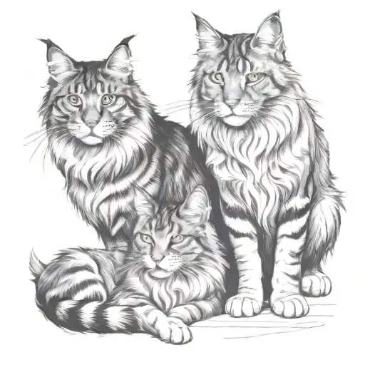 maine coon cats and cane corso dog together  tattoo design idea