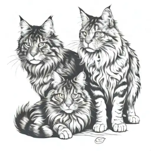maine coon cats and cane corso dog together  tattoo design idea