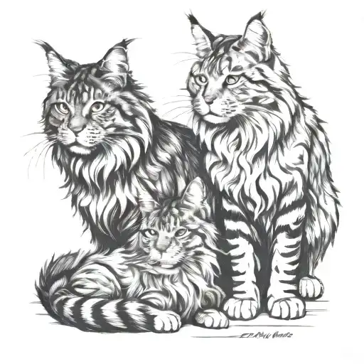 maine coon cats and cane corso dog together  tattoo design idea