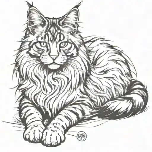  maine coon cat sitting cross legged  tattoo design idea