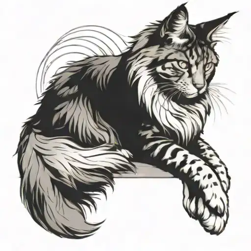  maine coon cat sitting cross legged  tattoo design idea