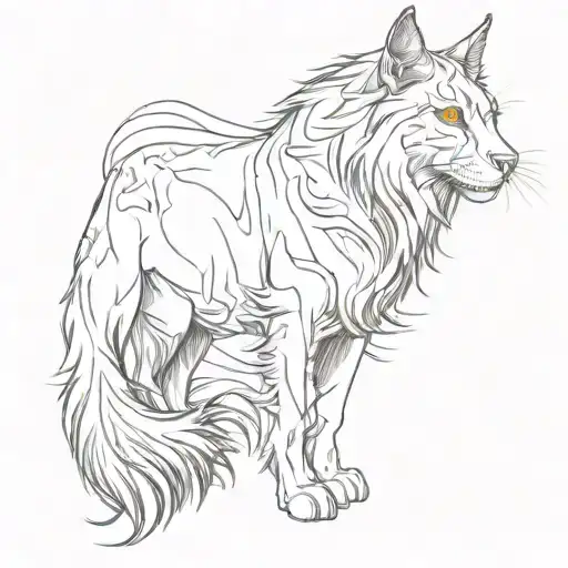 horse head and maine coon cat sitting alone tattoo design idea