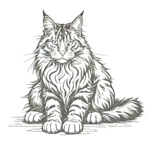 maine coon cat sitting cross legged tattoo design idea