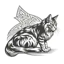 tribal maine coon cat sitting cross legged pose holding tattoo design idea