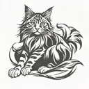 tribal maine coon cat sitting cross legged pose holding tattoo design idea