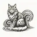 tribal maine coon cat sitting cross legged pose holding tattoo design idea