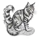 maine coon long tail wrapped tattoo design idea