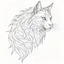 horse head and maine coon cat sitting alone tattoo design idea