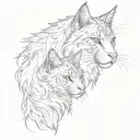 horse head and maine coon cat sitting alone tattoo design idea