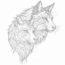 horse head and maine coon cat sitting alone tattoo design idea
