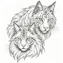 horse head and maine coon cat sitting alone tattoo design idea