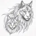horse head and maine coon cat sitting alone tattoo design idea