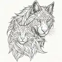 horse head and maine coon cat sitting alone tattoo design idea